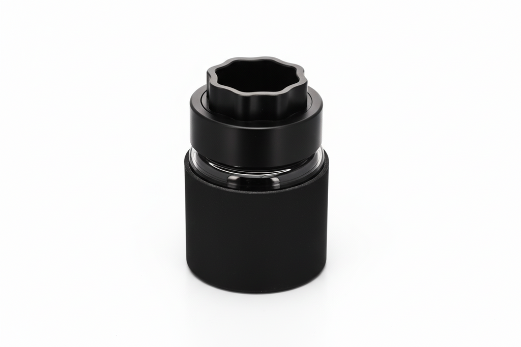 ATOM Grinder with Glass Storage Jar & Silicone Protector - Black